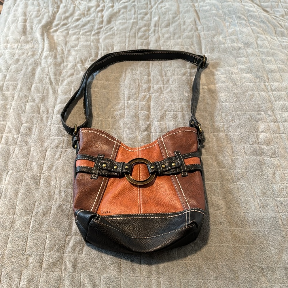 BOC Bucket Handbag, Purse, Black Brown, Adjustable Strap, Classic